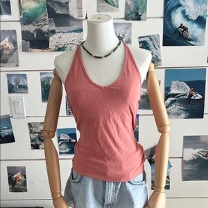 Women's Ribbed Halter Tank Top - Dusty Rose